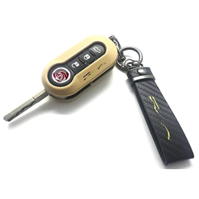 Abbildung von Nordecco Glänzend Schlüsselanhänger Hülle Kompatibel mit Fiat 500C 500 500L Abarth Grande Punto Brava Panda Stilo Linea (Schwarz Schlüsselring, Ecru Beige Gehäuse)