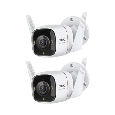 Abbildung von TP Link Tapo C310P2 Überwachungskamera Außen, WLAN IP Kamera, 3MP Hochauflösung, 30m Nachtsicht, Bewegungserkennung, IP66,Alarmmeldung, Zwei Wege Audio,unterstützt Alexa &amp; Google Assistant, 2 Stück