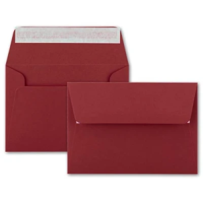 Abbildung von 100x Brief Umschläge B6 Dunkelrot 12,5 x 17,5 cm Haftklebung 120 g/m² breite edle Verschluss Lasche hochwertige Einladungs