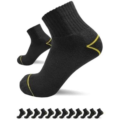 Abbildung von sogzz Arbeitssocken Quarter Socken Herren kurz 12 Paar Arbeit Sneaker halbhoch, Kurzsocken, 75% Baumwolle, Arbeitersocken z.B. für Arbeitsschuhe, Work Socks, 47 50, Schwarz/Schwarz