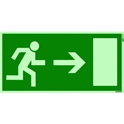 Abbildung von orig. ANDRIS® Qualitäts Symbolschild Fluchtweg / Notausgang Schild Pfeil rechts DIN Kunststoffplatte lang nachleuchtend 300x150mm