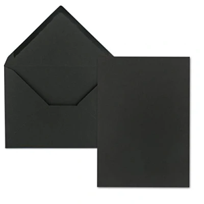 Abbildung von 50 Stück Karte mit Umschlag Set Einzel Karten Din A5 14,8 x 21 cm Kraftpapier Schwarz Umschlägen C5 15,7 22,5 Nassklebung