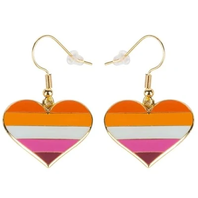 Abbildung von Sun Set Pride Heart Shape Dangle Ohrringe Gay &amp; Lesbian LGBT Geschenke Rainbow Schmuck