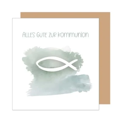 Abbildung von Edition Seidel Premium quadratische Glückwunschkarte zur Kommunion mit Umschlag. Kommunionskarte Spruch Karte Grußkarte Junge Mädchen Jugendliche Fisch (KOQ107 SW025)