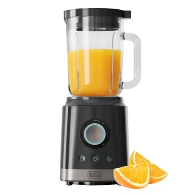 Abbildung von Black+Decker Standmixer BXJB2000E 2000W 1,8L Glasbehälter Edelstahlklingen TURBO, SMOOTHIE &amp; ICE CRUSH Funktionen Sicherheitssystem Rutschfeste Füße Ausgussöffnung