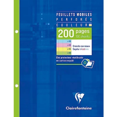 Abbildung von Clairefontaine 13511C Packung mit 100 Blatt Ringbucheinlagen 17x22 cm, 90g, 2 fach gelocht, französische Lineatur, farbig sortiert, 1 Pack