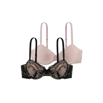 Abbildung von Dorina Comfort Spitze Lace T Shirt BH für Frauen, 3/4 Schale Damen leicht gepolsterter Bügel BH, 2er Pack, CHLOE 2PP D17180, Schwarz/Rosa, 95D