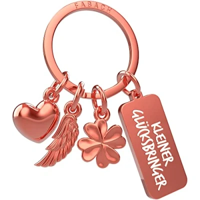 Abbildung von FABACH Schutzengel Schlüsselanhänger 3 Charms mit Gravur Kleeblatt Herz Glücksbringer Viel Erfolg Glück Geschenk Engel Kleiner