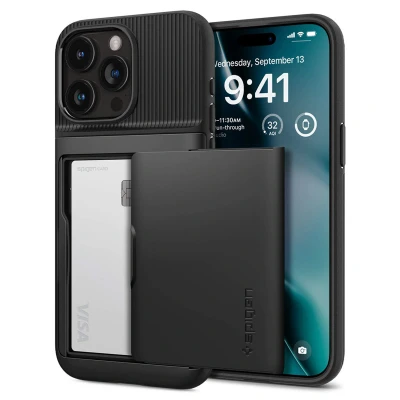 Abbildung von Apple iPhone 15 Pro Max Hülle Kunststoff Spigen Hard Case/Backcover Handyhülle Schwarz Shockproof/Stoßfest