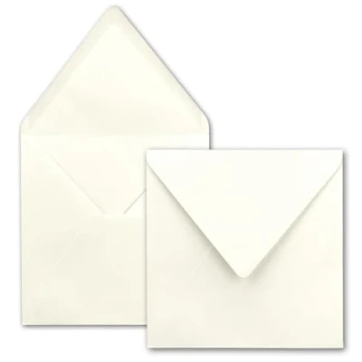 Abbildung von 50x Quadratische Briefumschläge in Naturweiß (Weiß) 15,5 x cm ohne Fenster, mit Nassklebung 110 g/m² Für Einladungskarten zu Hochzeit, Geburtstag und mehr Serie FarbenFroh