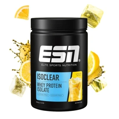 Abbildung von ESN ISOCLEAR Whey Isolate Protein Pulver, Lemon Iced Tea, 908 g, Proteinlimo mit fruchtig leckerem Geschmack, clear Whey, geprüfte Qualität made in Germany