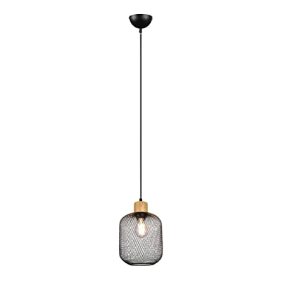 Abbildung von Reality Leuchten Pendelleuchte Calimero R30561932, Metall Schwarz matt, Holz, exklusiv 1x E27