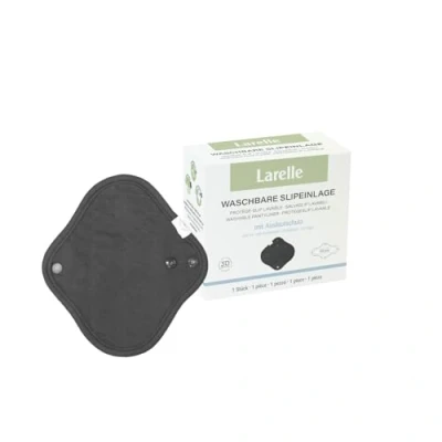 Abbildung von Larelle Waschbare Slipeinlage aus Bio Baumwolle, Stoffbinde mit Flügeln, schwarz, wiederverwendbar, nachhaltig, umweltfreundlich, weich, verstellbar, atmungsaktiv, bequem