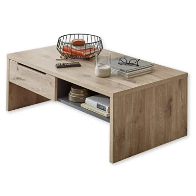 Abbildung von Stella Trading BELLANO Couchtisch in Viking Eiche Optik, Graphit Moderner Sofatisch mit Schubladen und Ablage für Ihren Wohnbereich 110 x 40 65 cm (B/H/T)
