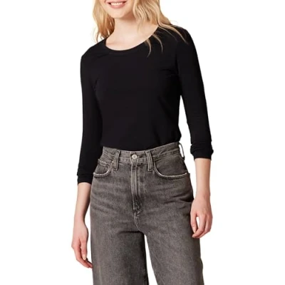Abbildung von Amazon Essentials Damen Langärmeliges T Shirt mit Rundhalsausschnitt, Klassischer Schnitt (Erhältlich in Übergröße), Schwarz, XXL