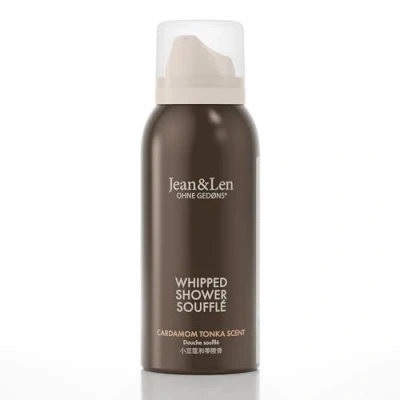 Abbildung von Jean &amp; Len Shower Soufflé Cardamom Tonka, mit Mandel , Jojoba und Babussaöl, für ein duftendes Reinigungserlebnis, normale bis trockene Haut, Duschschaum in Reisegröße, ohne Parabene, 75 ml