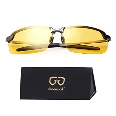 Abbildung von Bloomoak Nachtfahrbrille fahren nachtbrille zum autofahren HD Halbrand Polarisiert Ultra Light Metall (Nachtsichtbrille)