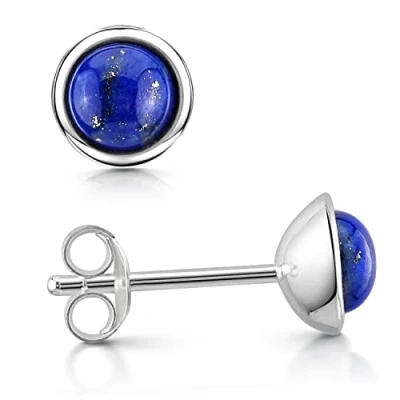 Abbildung von Materia Lapislazuli Ohrstecker Damen Edelstein Ohrringe rund SO 46 Blau