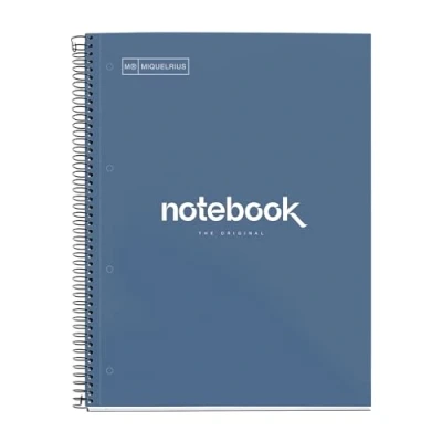 Abbildung von Miquelrius Notizbuch A4 Notebook, 1 farbiger Streifen, 80 Blatt mit raster 5 x mm, Papier 90 g/m² mikroperforiert 4 Bohrungen für Ringe, Einband aus Karton, Farbe Rot