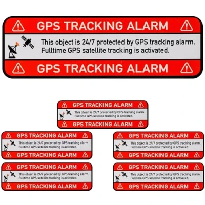 Abbildung von Aufkleber Set &quot;GPS TRACKING ALARM!&quot;, 6 Stück, 67 x 21 mm, selbstklebende Folie, außenklebend, Warnhinweis Sticker Innen und Außenbereich, Diebstahl Schutz Klebesticker, Hinweissticker alarmgesichert