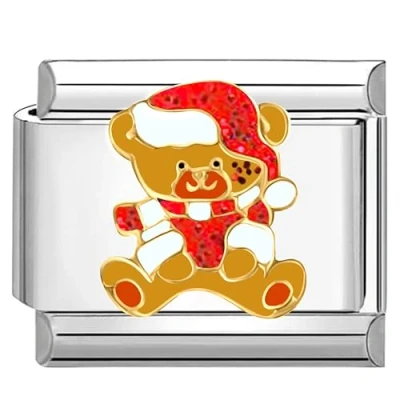 Abbildung von Quiges 9mm Italian Style Charm Modul Edelstahl Weihnachtsbär für Italienische Armbänder