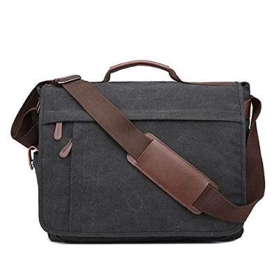 Abbildung von Neuleben Vintage Groß Umhängetasche Schultertasche 17 Zoll Laptoptasche Canvas Messenger Bag Damen Herren (Schwarz)
