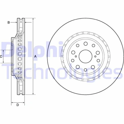Abbildung von DELPHI BG9187C Bremsscheibe 357 34 5 Belüftet beschichtet unbehandelt ohne Radlager, ABS Sensorring