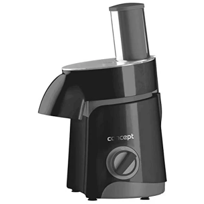 Abbildung von CONCEPT Hausgeräte ES1010 Elektro Raspel Fresh Salad mit fünf auswechselbaren Trommeleinsätzen, Salat Zubereitung, Pommes Frites Scheibe, Stopfer, einfache Wartung, 80 dB, 200 W, Schwarz