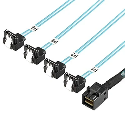 Abbildung von YIWENTEC Interne HD Mini SAS (SFF 8643 Host) auf 90 Grad 4 SATA (Target) Festplattenkabel (8643 0,5M)