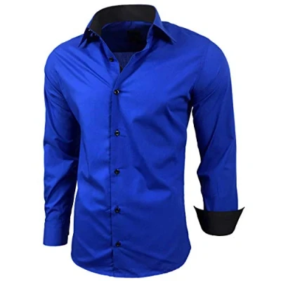 Abbildung von Baxboy Herren Hemd Slim Fit Bügelleicht für Anzug, Business, Hochzeit, Freizeit Langarm Hemden Männer Langarmhemd R 44, Farbe:Sax, Größe:5XL