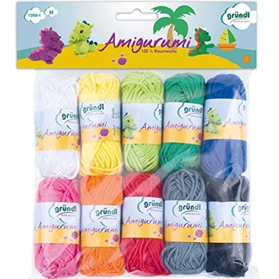 Abbildung von Gründl Amigurumi Set I Buntstiftfarben (Miniknäuel aus 100 % Baumwolle, ideal zum Häkeln, 10 verschiedenen Farben, g/23 m, Nadelstärke: 3,0 4,0 mm, Knäuel á g), Bunt