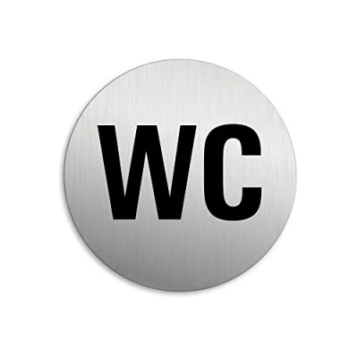 Abbildung von Schild WC Toilettenschild Ø 75 mm Aluminium Edelstahloptik selbstklebend Nr.‎49004 K