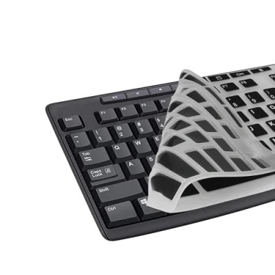 Abbildung von kwmobile Silikon Tastaturschutz für Logitech MK270 / MK275 MK200 MK260 QWERTY US Keyboard Cover Abdeckung Schwarz