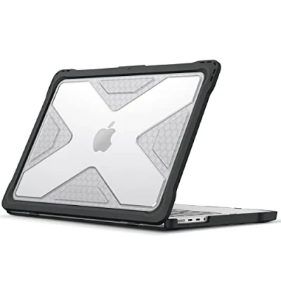 Abbildung von Fintie Hülle Kompatibel mit MacBook Pro 14 Zoll A2992 A2918 A2779 A2442 M3 M2 M1 Pro/Max (2023 2021), Ganzkörper Rugged Hybrid Schutzhülle TPU Stoßstange Case, Transparent