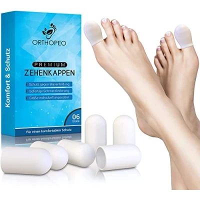 Abbildung von ORTHOPEO Premium Zehenschutz großer Zeh Zehenkappen aus Silikon Herren Damen 6er Set für Zehen gegen Blasenbildung &amp; Schwielen Zehenpolster Silikonschutz Zehentrenner Nagelkappen Zehenspreitzer
