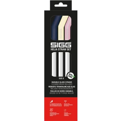 Abbildung von SIGG Helia Glas Trinkhalme Set (3 Stück) Night, wiederverwendbare und spülmaschinenfeste Strohhalme aus Glas, inkl. Reinigungsbürste für Trinkhalme, small