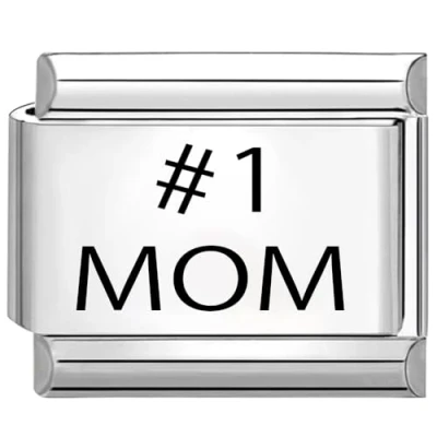 Abbildung von Quiges 9mm Italian Style Charm Modul Edelstahl Laser #1 MOM für Italienische Armbänder