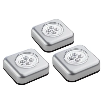 Abbildung von Müller Licht Triplex LED Druckleuchte Schranklicht Touch, selbstklebend, 3er Set , 0.5 W, silber, inkl. Klebepad und je 3x AAA Batterien