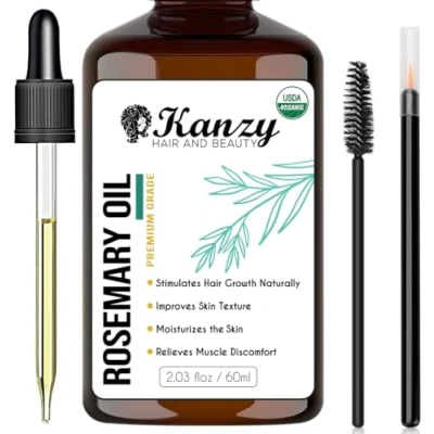 Abbildung von Kanzy Rosmarinöl für Haare 60ml Diluted Reines Rosmarin öl Bart, Augenbrauen, Wimpern &amp; Haarwachstum Sowie zur Behandlung von Juckender Kopfhaut und Haarausfall bei Frauen/Männern