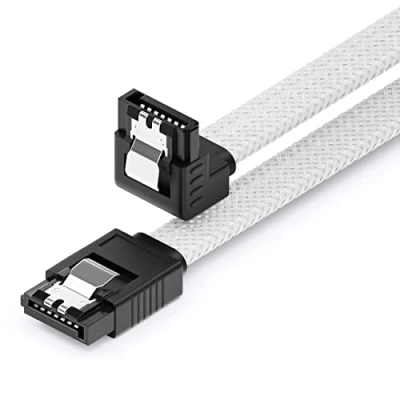 Abbildung von deleyCON 60cm SATA 3 Kabel Nylon 6 Gbit/s Datenkabel III Anschlusskabel Serial ATA Verbindungskabel für Mainboard &amp; Festplatte HDD SSD 1 S L Stecker 90 Gewinkelt Weiß
