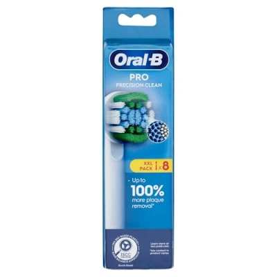 Abbildung von Oral B Pro Precision Clean Aufsteckbürsten für elektrische Zahnbürste, X Form und abgewinkelte Borsten tiefere Plaque Entfernung, 8 Stück Zahnbürstenköpfe, Weiß