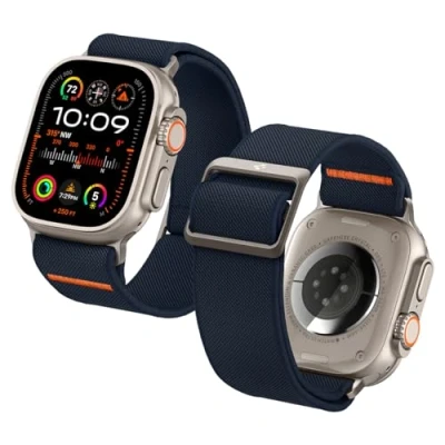Abbildung von Spigen Lite Fit Ultra Armband Entwickelt für Apple Watch 2/1 49mm, Serie 10 46mm und 9/8/7/6/5/4/SE 45mm,44mm Einstellbare Nylon Solo Strap Marineblau