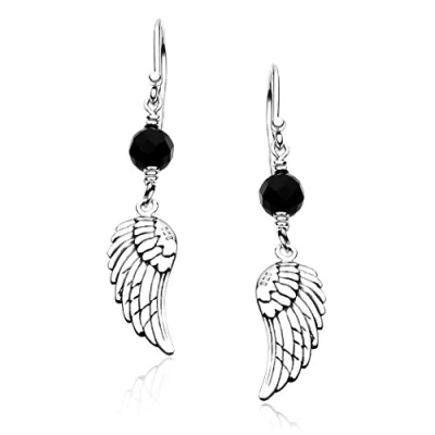 Abbildung von Nenalina Silber Damen Ohrringe Ohrhänger mit Engelsflügel und Onyx Kugeln 6mm schwarz, 925 Sterling Silber, Lange für Frauen, 222227 005