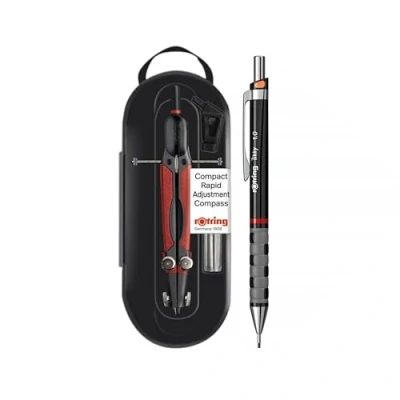 Abbildung von rOtring Kompaktes Riesen Universal Kompass Set mit Minenbox und Druckbleistift, Kreise bis 520 mm, Druckbleistift 1,00 schwarzer Schaft