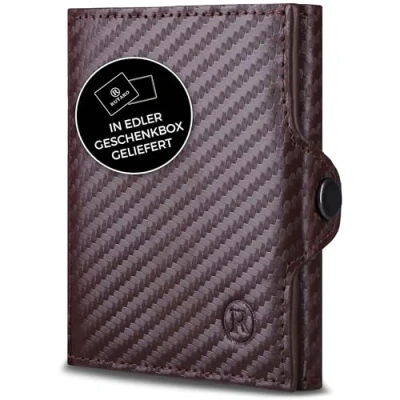 Abbildung von RUTAKO Slim Wallet mit Münzfach &amp; RFID Schutz Kartenetui Herren Damen Kreditkartenetui klein Mini Geldbörse Portmonee Portemonnaie Geldbeutel Carbon Braun
