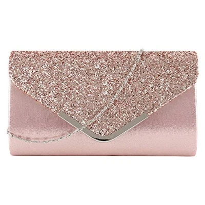 Abbildung von MEGAUK Damen Clutch Glitzer Elegant Abendtasche Glänzend Handtasche Envelope Tasche Strass Unterarmtasche mit Kette für Hochzeit Wedding Prom Party (Mode Rosa)