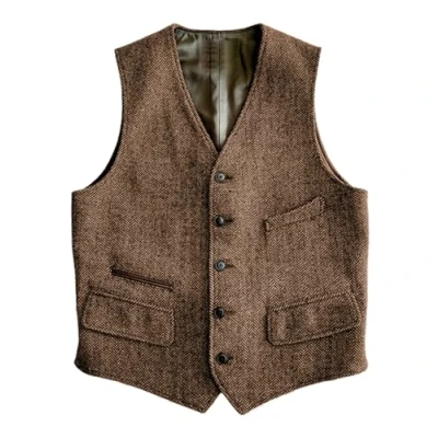 Abbildung von Solovedress Wolle Anzugweste Formale Regular Fit Weste Anzug für Hochzeit Groomsmen(Brown,S)