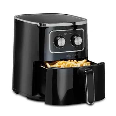 Abbildung von alpina Heißluftfritteuse 4.5L Airfryer für 3 bis 4 Personen Air Fryer mit Einstellbare Temperatur von 80C 200C Timer zu 60 Minuten Luftfritteuse 1450W Schwarz
