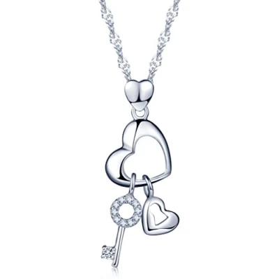 Abbildung von Unendlich U Einzigartig Schlüssel Schloss Herzen Damen Halskette 925 Sterling Silber Zirkonia Anhänger Verstellbare Kette,