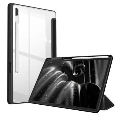 Abbildung von Fintie Hybrid Hülle für Samsung Galaxy Tab S8 Plus 2022/Tab S7 FE 2021/Tab 2020 12.4 Zoll Stoßfeste Abdeckung mit Transparent Klar Hartschalen Rückseite Schutzhülle, Schwarz
